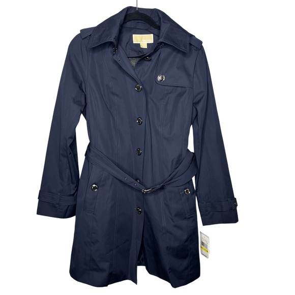 NWT Women's Michael Kors trench coat. Classic single breast Navy blue Medium - Picture 1 of 11
